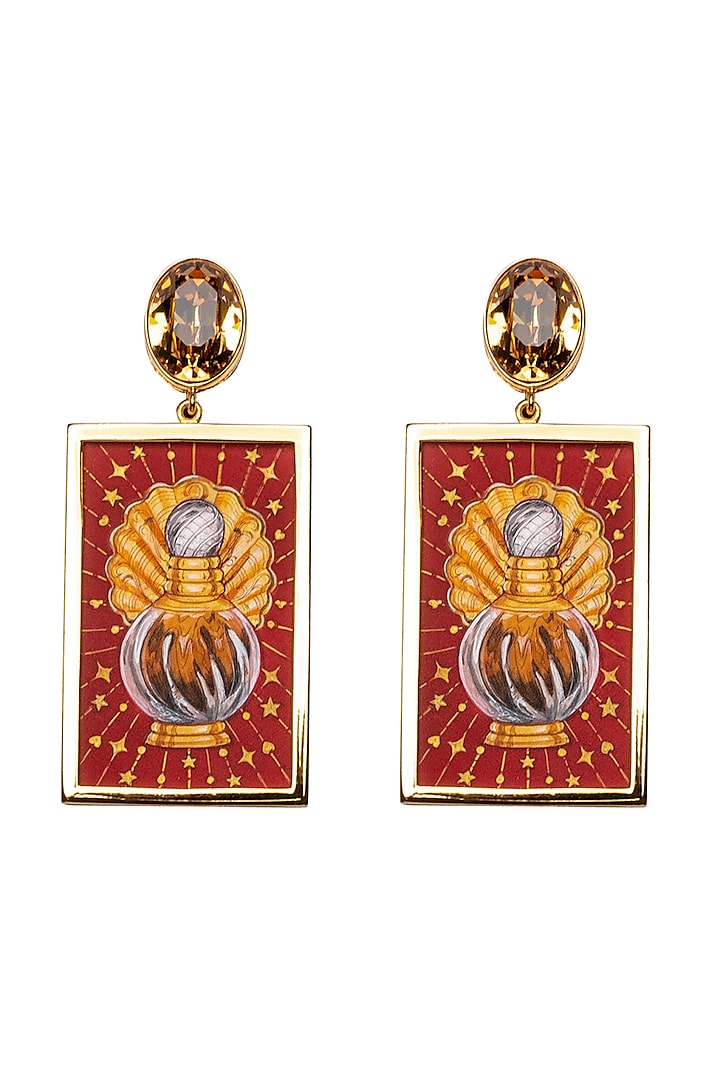 Gold Plated Light Gold Swarovski Hand Painted Drop Earrings by Apara Disum
