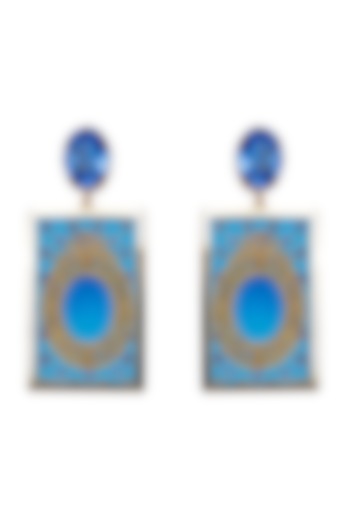 Gold Plated Cobalt Blue Swarovski Hand Painted Drop Earrings by Apara Disum
