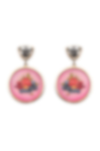 Gold Plated Hand Painted Drop Earrings With White Swarovski by Apara Disum