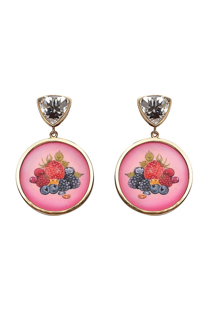 Gold Plated Hand Painted Drop Earrings With White Swarovski by Apara Disum