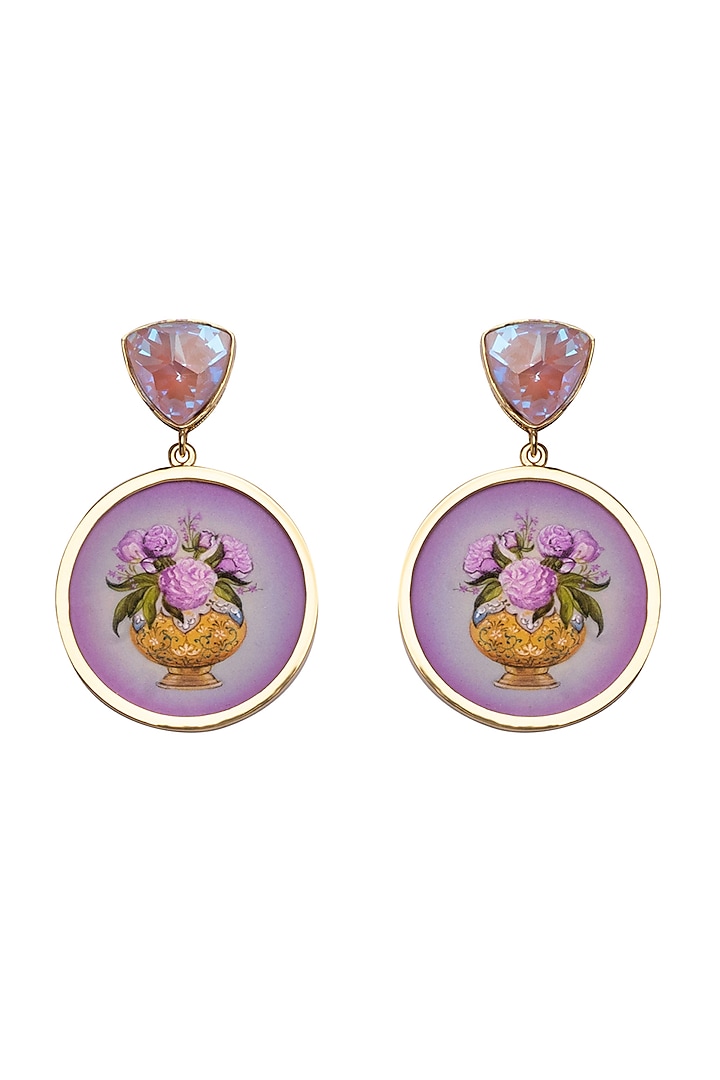 Gold Plated Lavender Swarovski Hand Painted Drop Earrings by Apara Disum