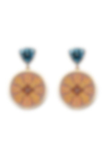 Gold Plated Light Blue Swarovski Hand Painted Drop Earrings by Apara Disum