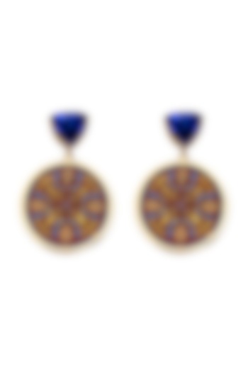 Gold Plated Royal Blue Swarovski Hand Painted Drop Earrings by Apara Disum