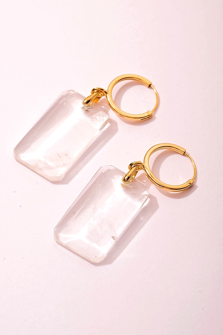 Gold Plated Clear Quartz Dangler Earrings In Sterling Silver by Apara Disum