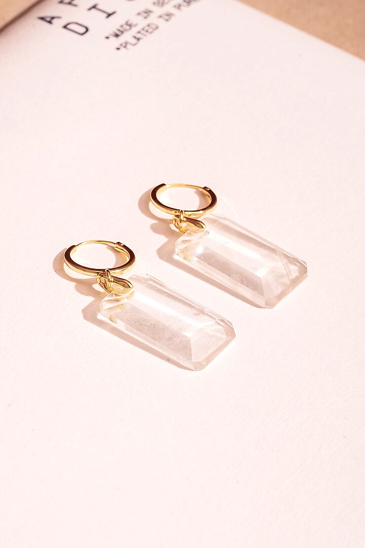 Gold Plated Clear Quartz Dangler Earrings In Sterling Silver by Apara Disum at Pernia's Pop Up Shop