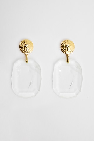 Gold Plated Clear Quartz Dangler Earrings In Sterling Silver by Apara Disum