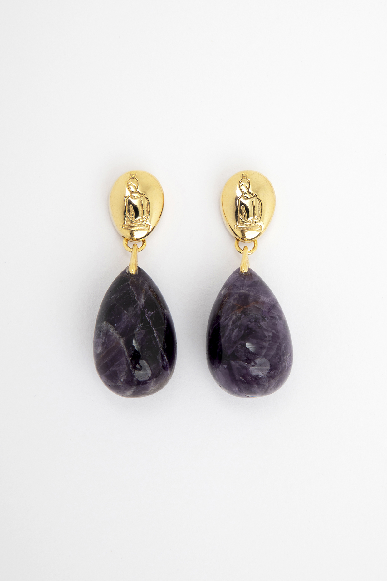 Gold Plated Amethyst Dangler Earrings In Sterling Silver by Apara Disum