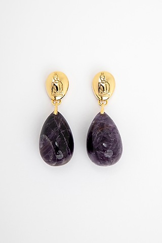 Gold Plated Amethyst Dangler Earrings In Sterling Silver by Apara Disum