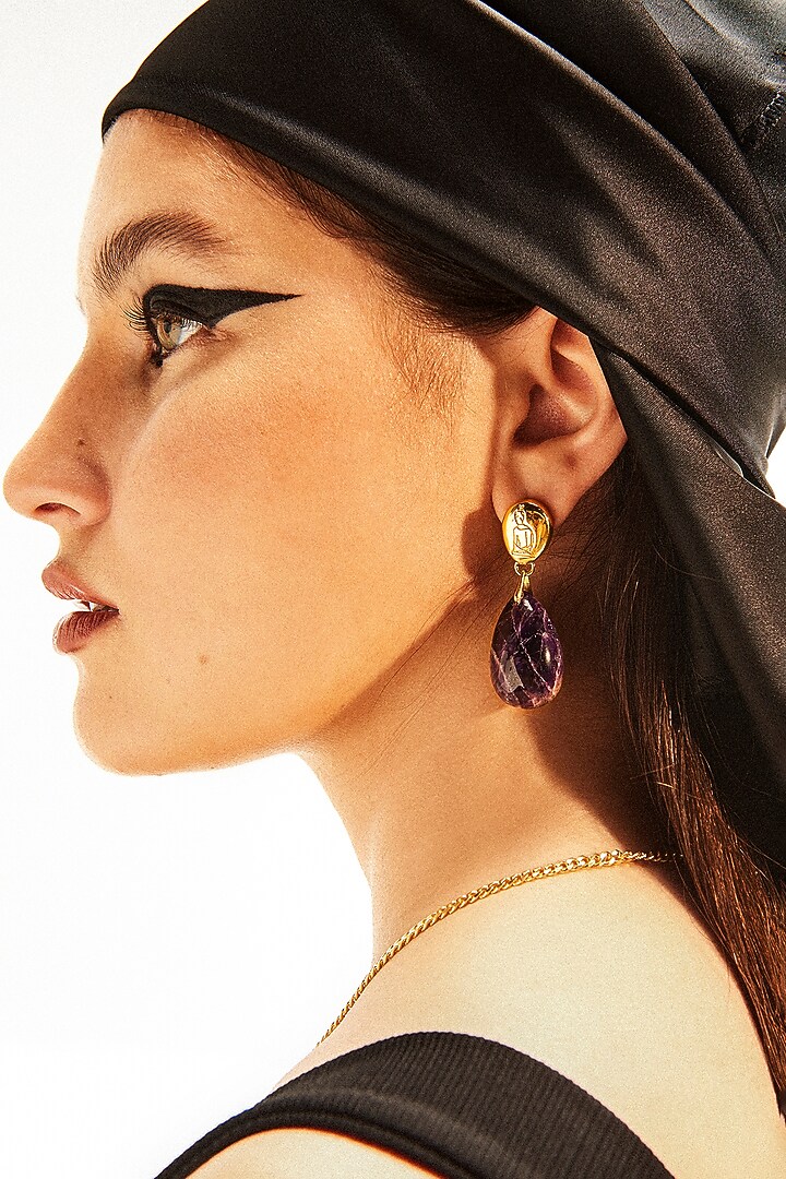 Gold Plated Amethyst Dangler Earrings In Sterling Silver by Apara Disum at Pernia's Pop Up Shop