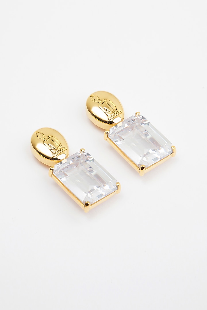 Gold Plated Cubic Zirconia Dangler Earrings In Sterling Silver by Apara Disum