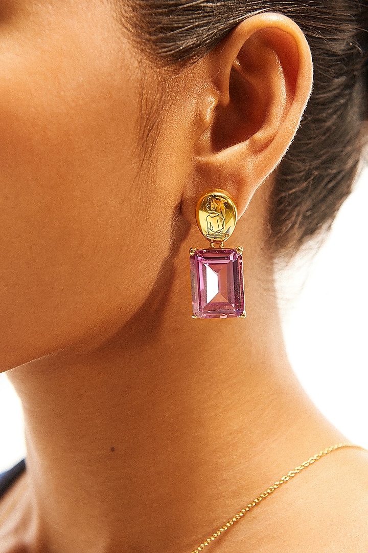 Gold Plated Cubic Zirconia Dangler Earrings In Sterling Silver by Apara Disum at Pernia's Pop Up Shop