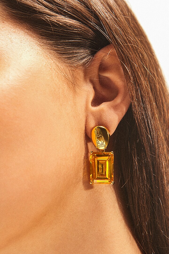 Gold Plated Cubic Zirconia Dangler Earrings In Sterling Silver by Apara Disum at Pernia's Pop Up Shop