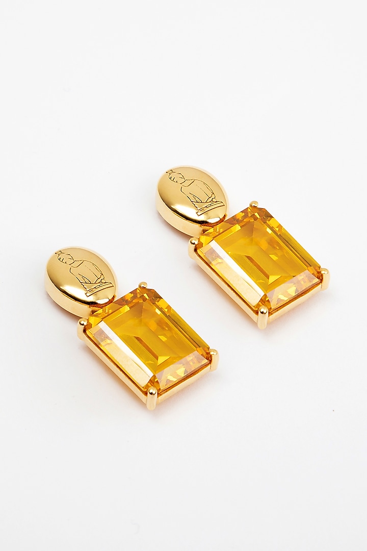Gold Plated Cubic Zirconia Dangler Earrings In Sterling Silver by Apara Disum