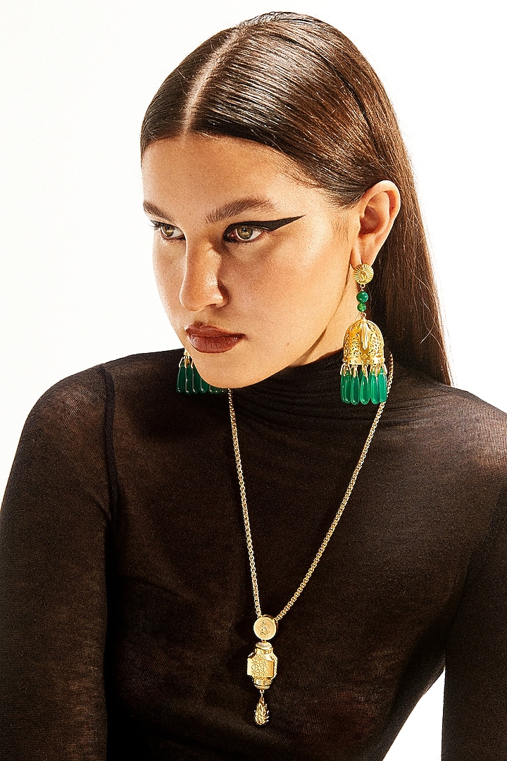 Gold Plated Long Necklace In Sterling Silver by Apara Disum at Pernia's Pop Up Shop