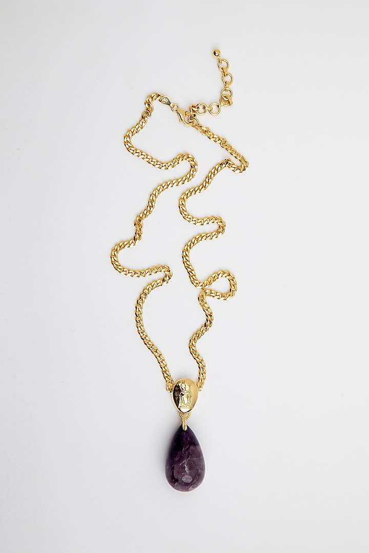 Gold Plated Hand Carved Amethyst Pendant Necklace In Sterling Silver by Apara Disum