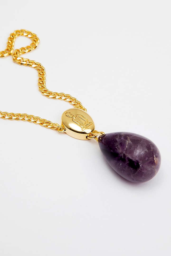 Gold Plated Hand Carved Amethyst Pendant Necklace In Sterling Silver by Apara Disum at Pernia's Pop Up Shop