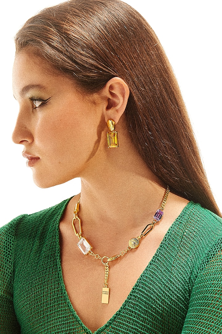 Gold Plated Cubic Zirconia Necklace In Sterling Silver by Apara Disum at Pernia's Pop Up Shop