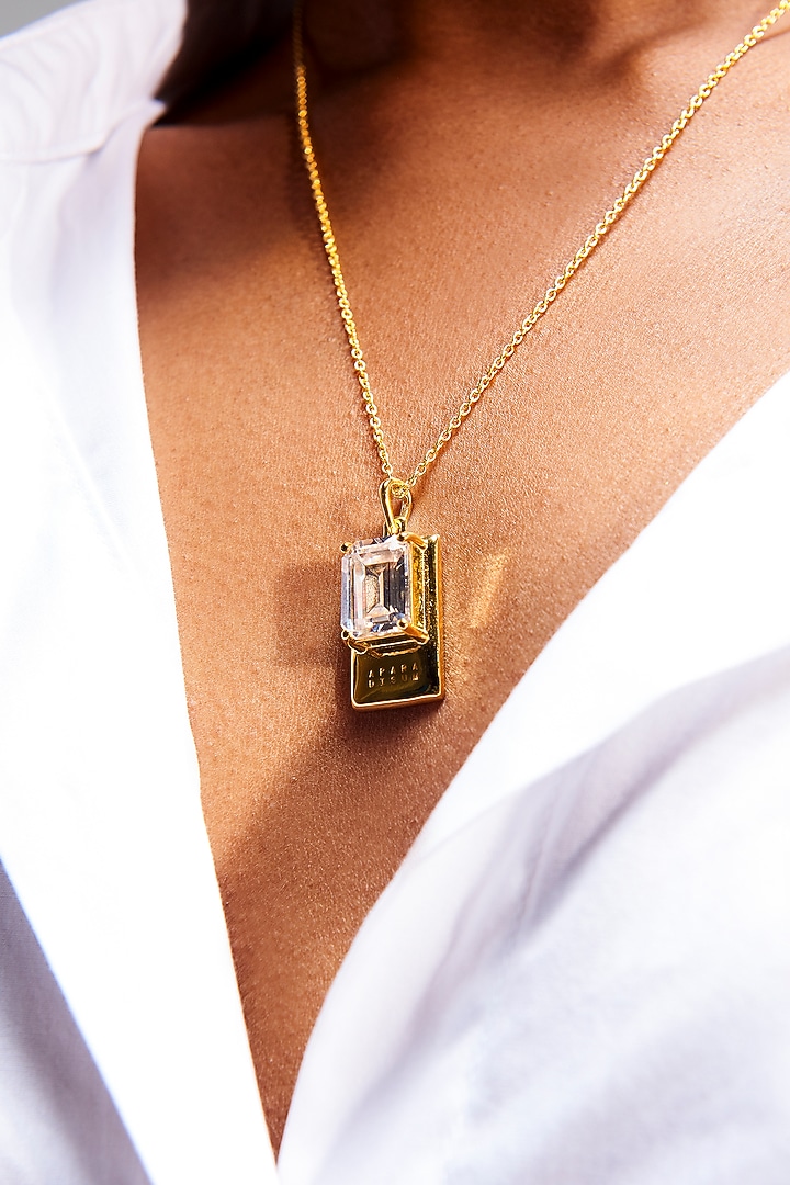 Gold Plated Cubic Zirconia Necklace In Sterling Silver by Apara Disum at Pernia's Pop Up Shop