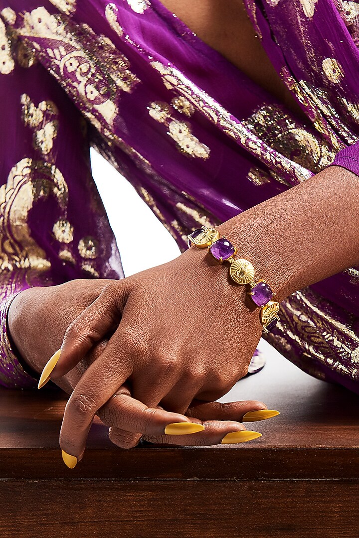 Gold Plated Amethyst Bracelet In Sterling Silver by Apara Disum at Pernia's Pop Up Shop