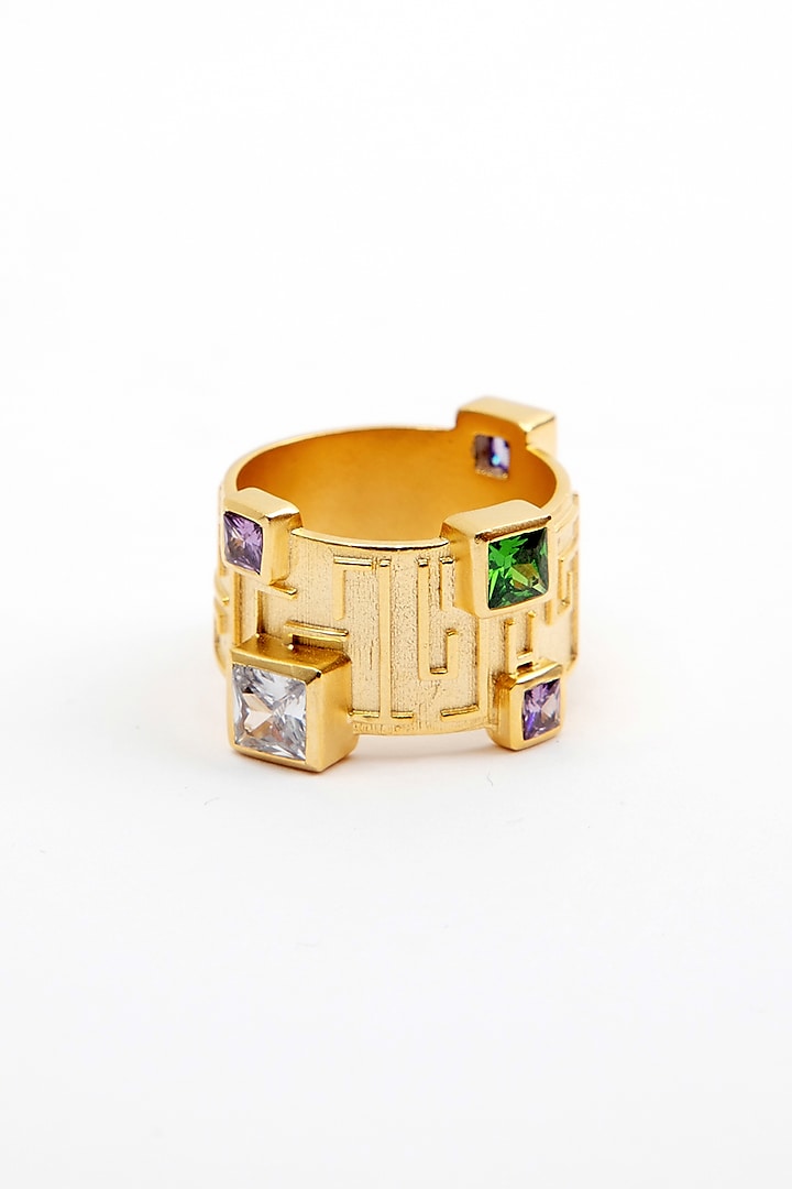 Gold Plated Zirconia Crystals Ring In Sterling Silver by Apara Disum