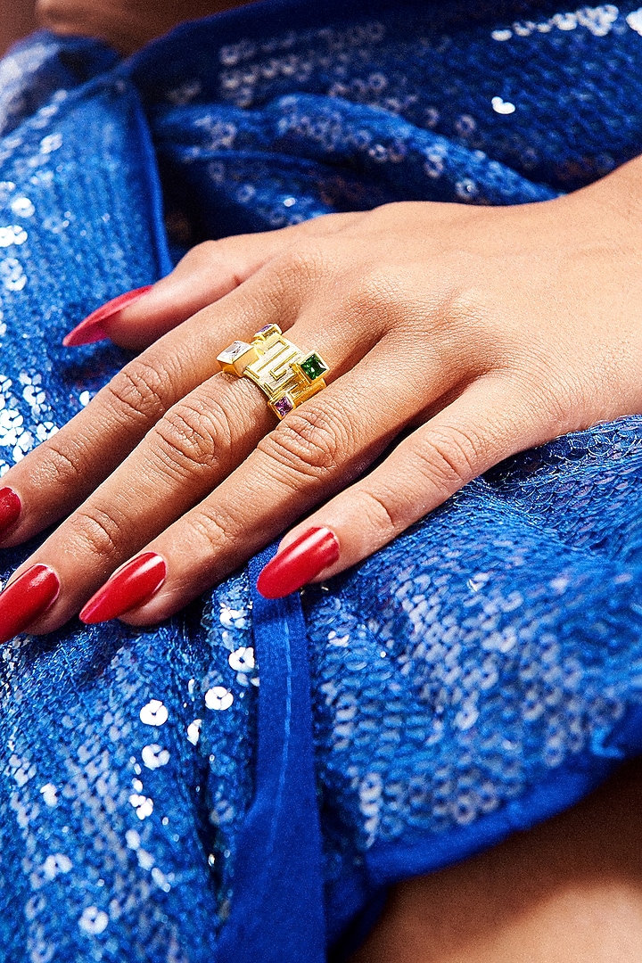 Gold Plated Zirconia Crystals Ring In Sterling Silver by Apara Disum at Pernia's Pop Up Shop