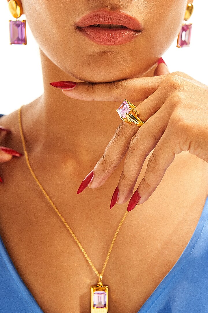 Gold Plated Cubic Zirconia Ring In Sterling Silver by Apara Disum at Pernia's Pop Up Shop