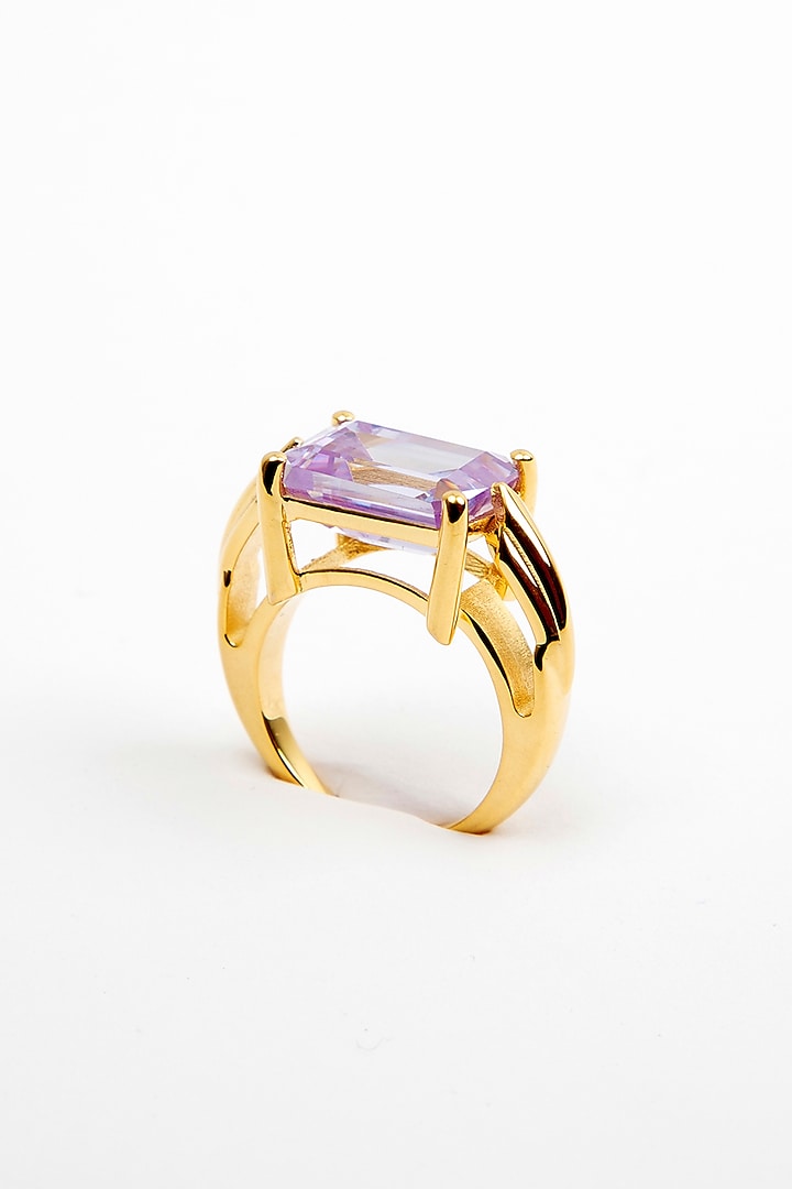 Gold Plated Cubic Zirconia Ring In Sterling Silver by Apara Disum at Pernia's Pop Up Shop