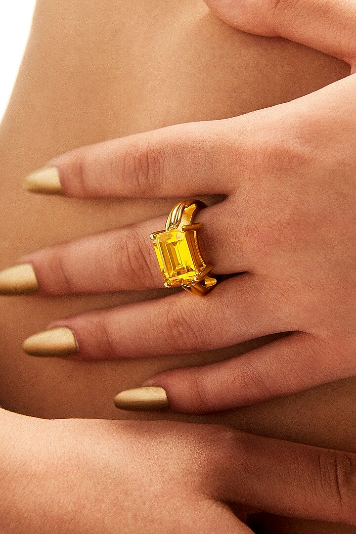 Gold Plated Cubic Zirconia Ring In Sterling Silver by Apara Disum at Pernia's Pop Up Shop