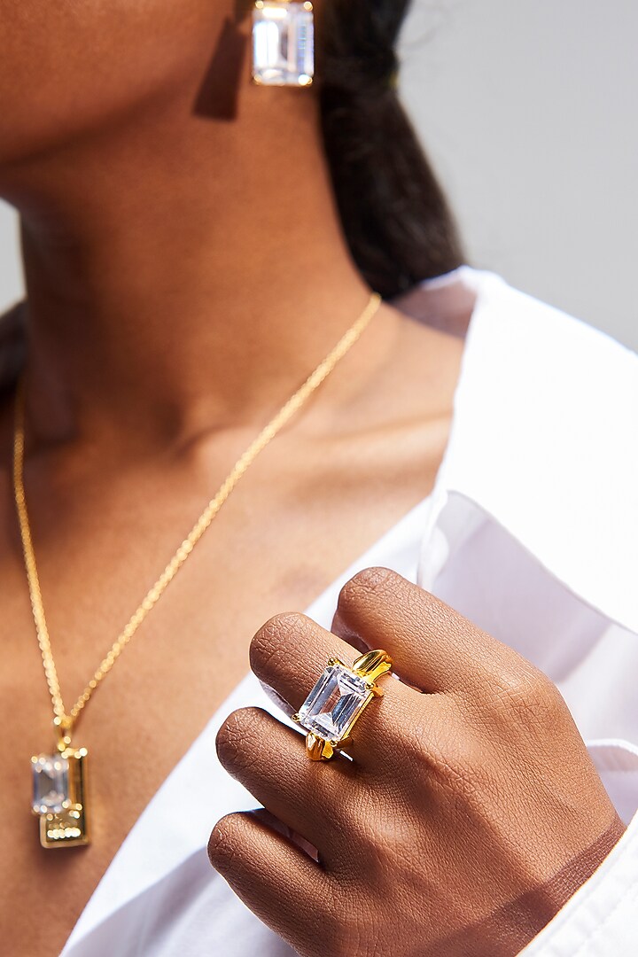 Gold Plated Cubic Zirconia Ring In Sterling Silver by Apara Disum at Pernia's Pop Up Shop