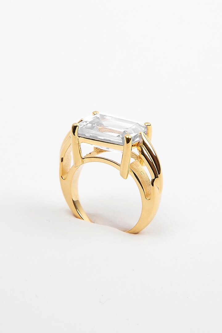 Gold Plated Cubic Zirconia Ring In Sterling Silver by Apara Disum at Pernia's Pop Up Shop