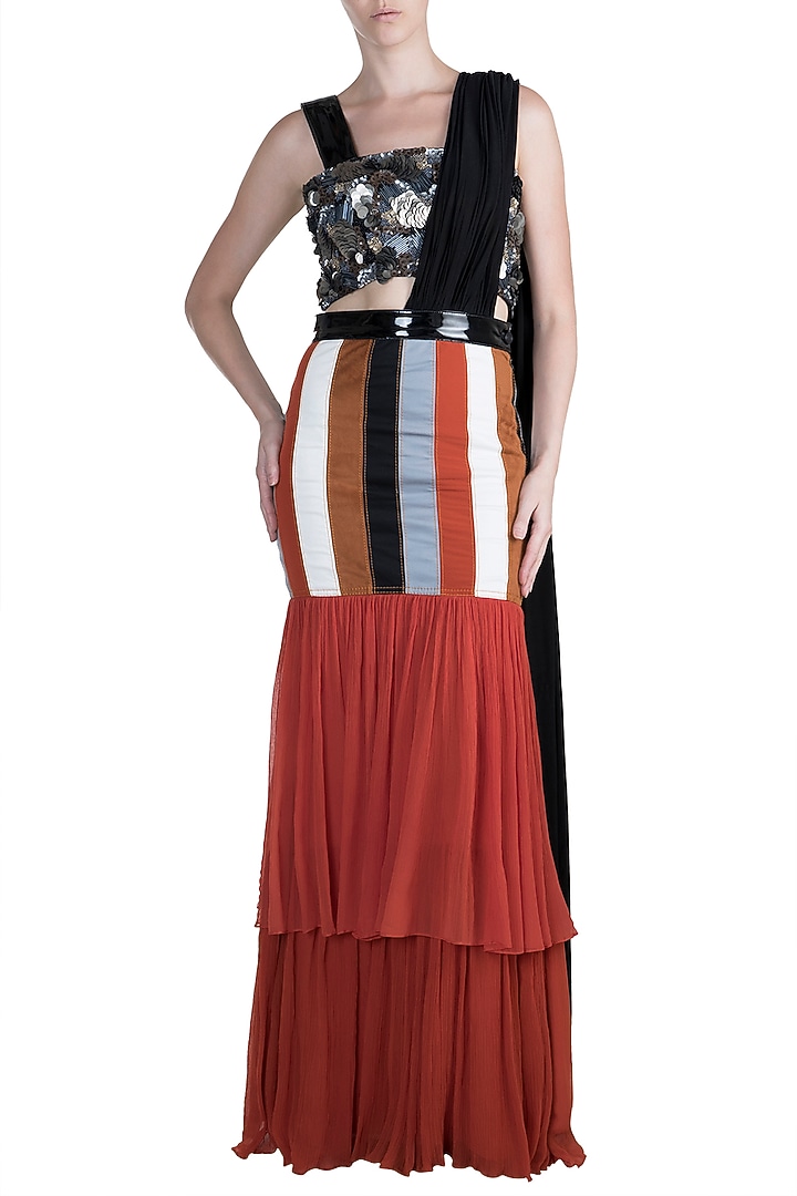 Red & Black Embroidered Skirt Set by PARNIKA at Pernia's Pop Up Shop