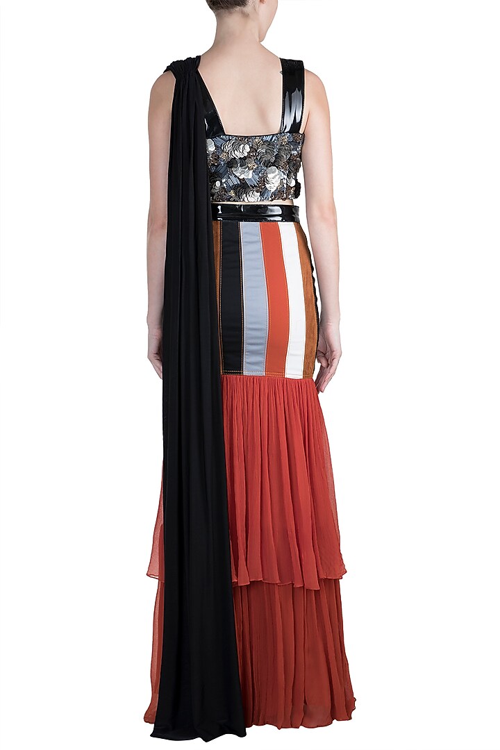 Red & Black Embroidered Skirt Set by PARNIKA at Pernia's Pop Up Shop