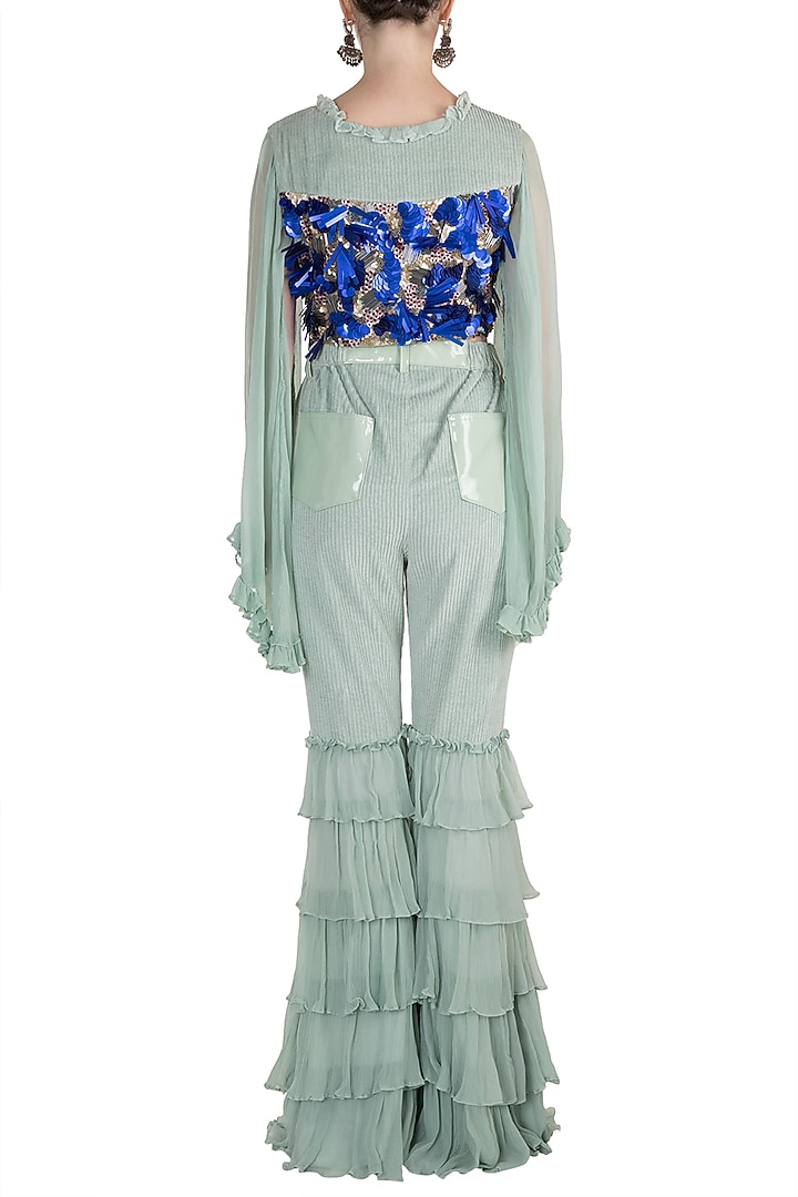 Blue Embroidered Top With Pants by PARNIKA at Pernia's Pop Up Shop