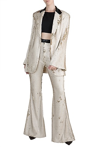 Silver Sequin Blazer Set by PARNIKA