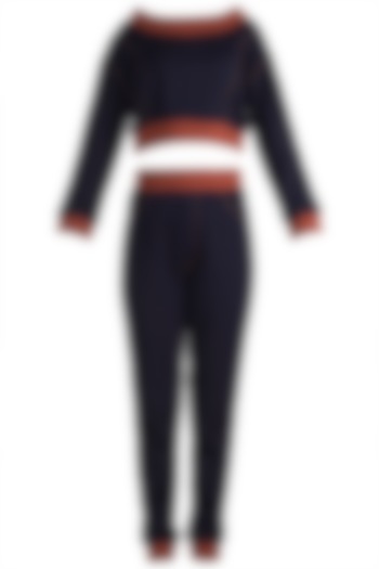 Navy Blue Knitted Sweatshirt With Pants by PARNIKA