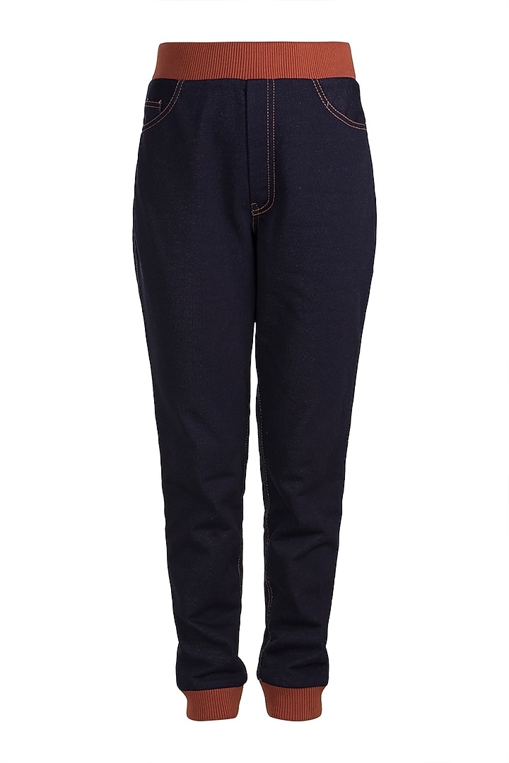 Navy Blue Knitted Sweatshirt With Pants by PARNIKA at Pernia's Pop Up Shop