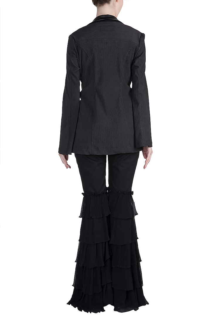Black Embroidered Blazer Set by PARNIKA at Pernia's Pop Up Shop