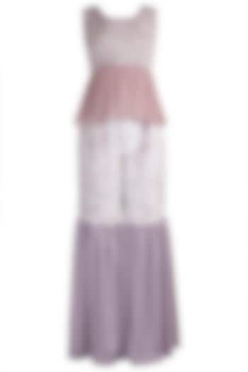 Purple Peplum Top With Tie-Dye Pants by PARNIKA