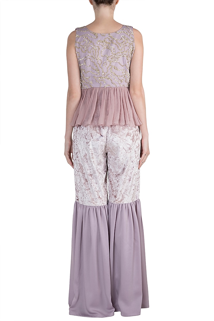 Purple Peplum Top With Tie-Dye Pants by PARNIKA at Pernia's Pop Up Shop