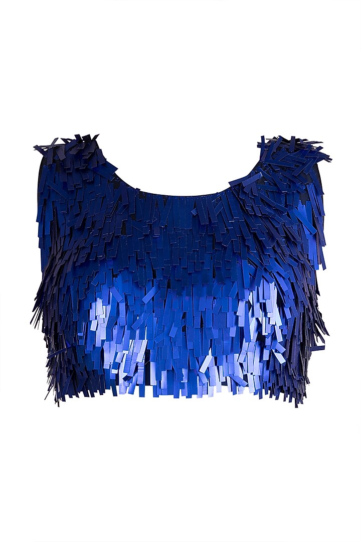 Blue Embroidered Top With Skirt & Attached Drape by PARNIKA at Pernia's Pop Up Shop