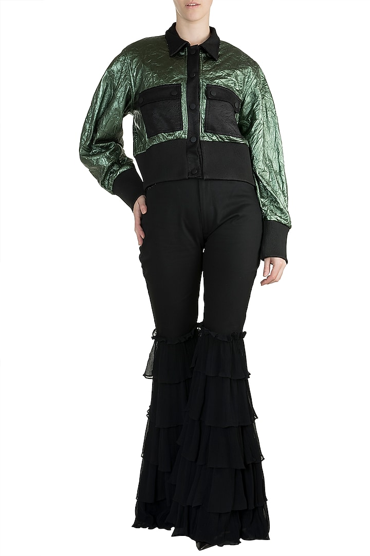 Green Metallic Bomber Jacket by PARNIKA at Pernia's Pop Up Shop