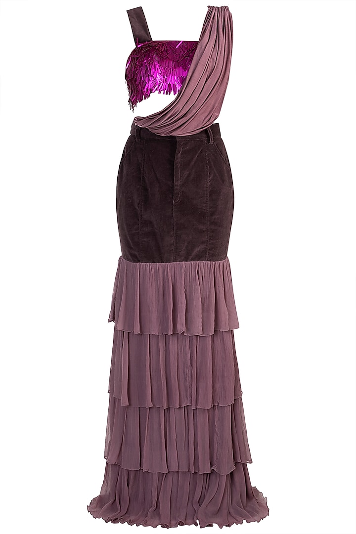 Violet Embroidered Top With Skirt by PARNIKA