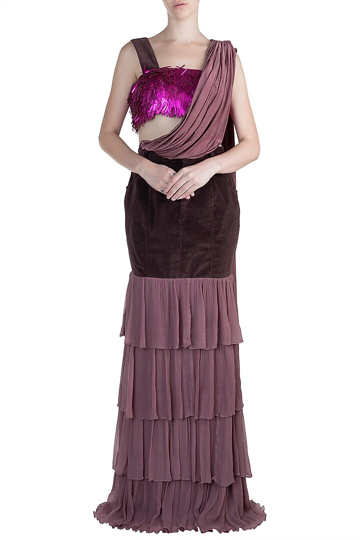 Violet Embroidered Top With Skirt by PARNIKA at Pernia's Pop Up Shop