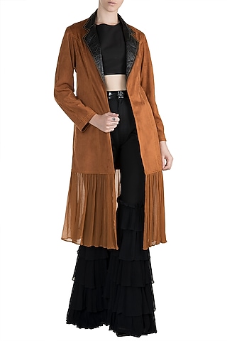 Brown Suede Jacket by PARNIKA