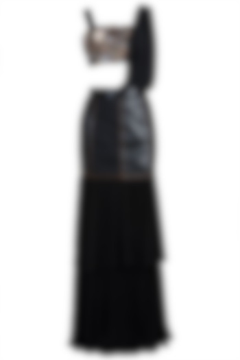 Black Embroidered Draped Saree Set by PARNIKA