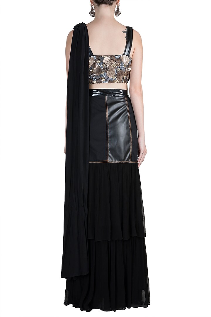 Black Embroidered Draped Saree Set by PARNIKA at Pernia's Pop Up Shop
