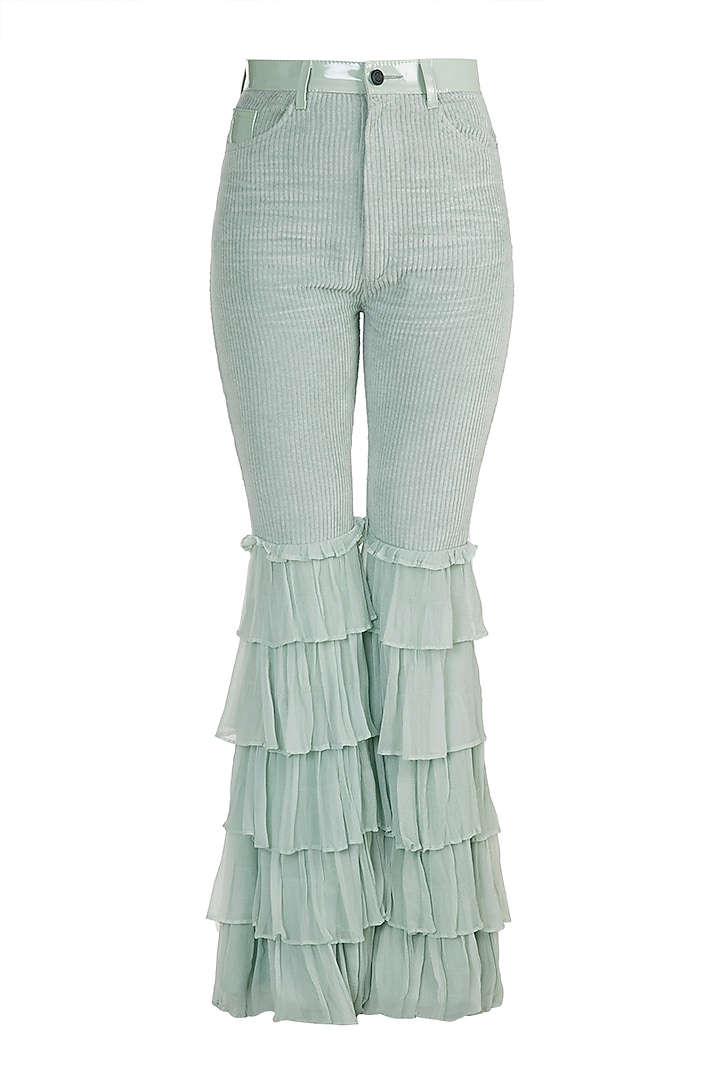Sea Blue Embroidered Jacket With Crop Top & Pants by PARNIKA at Pernia's Pop Up Shop