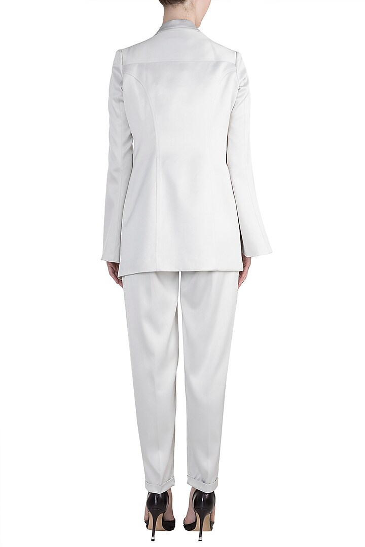 Silver Jacket With Pants & Sequins Corset Top by PARNIKA at Pernia's Pop Up Shop