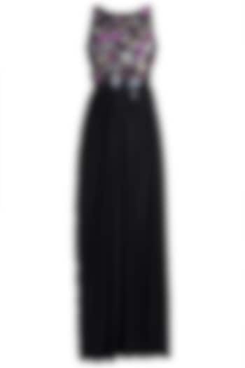 Black Embroidered Maxi Dress by PARNIKA