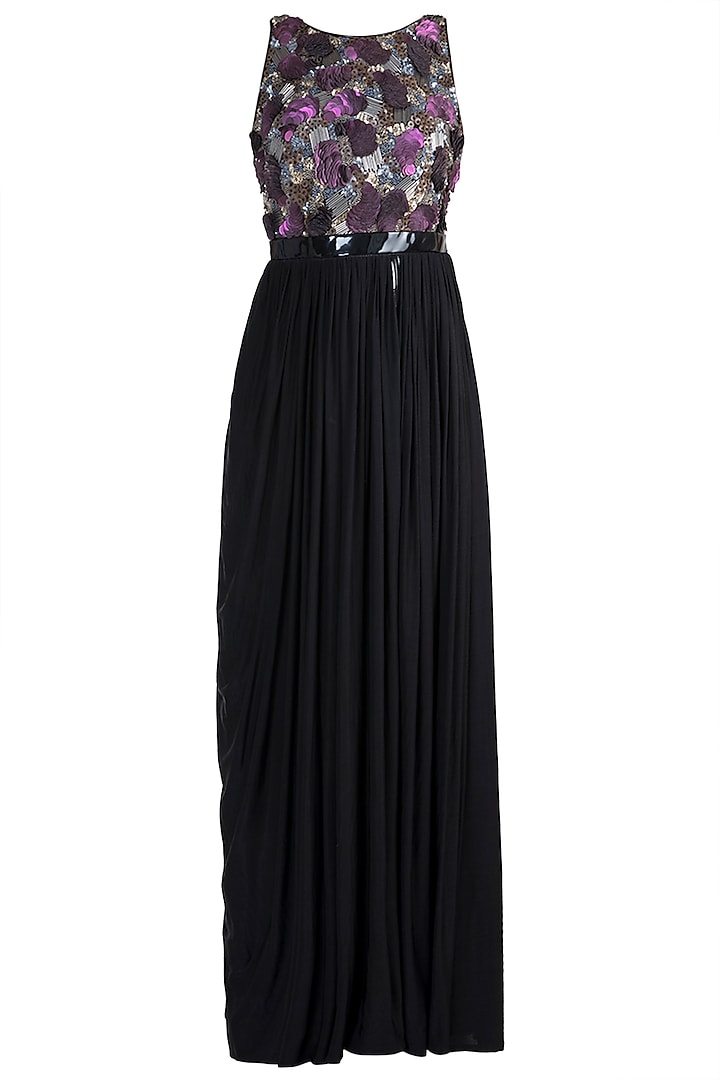 Black Embroidered Maxi Dress Design by PARNIKA at Pernia's Pop Up Shop 2023